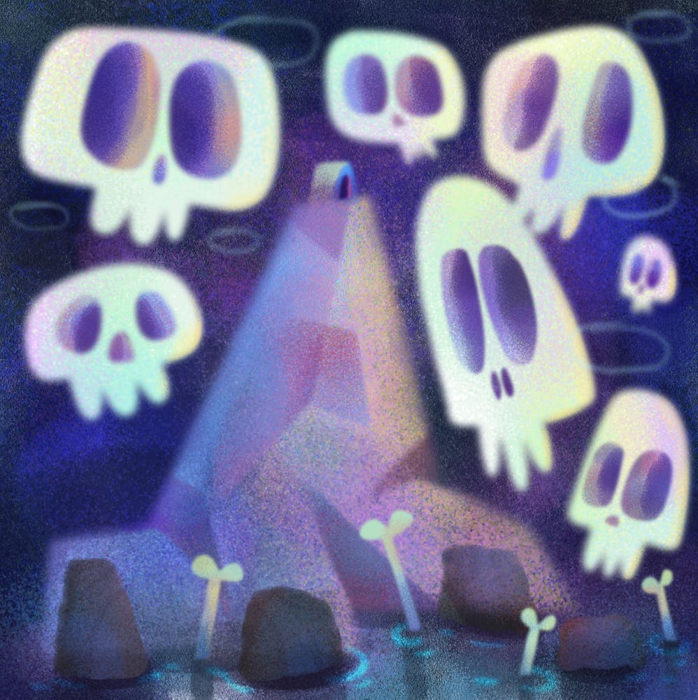 eerie skulls over dark sea