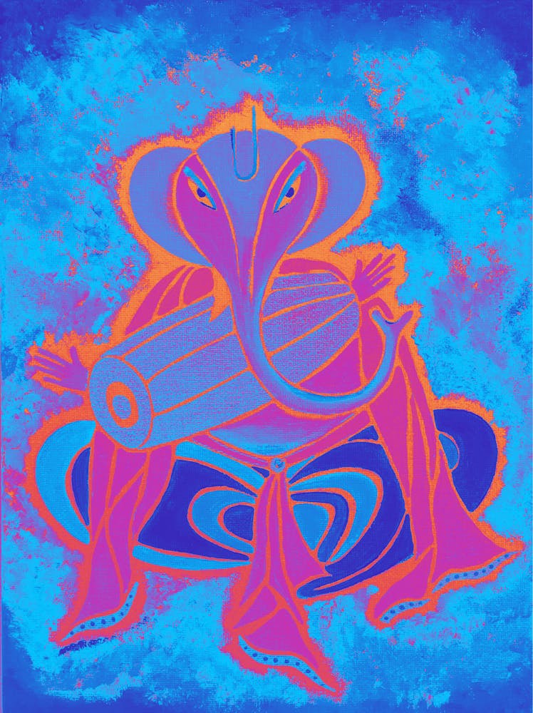 vibrant unique trending oil painting of Ganesha by DollyJ