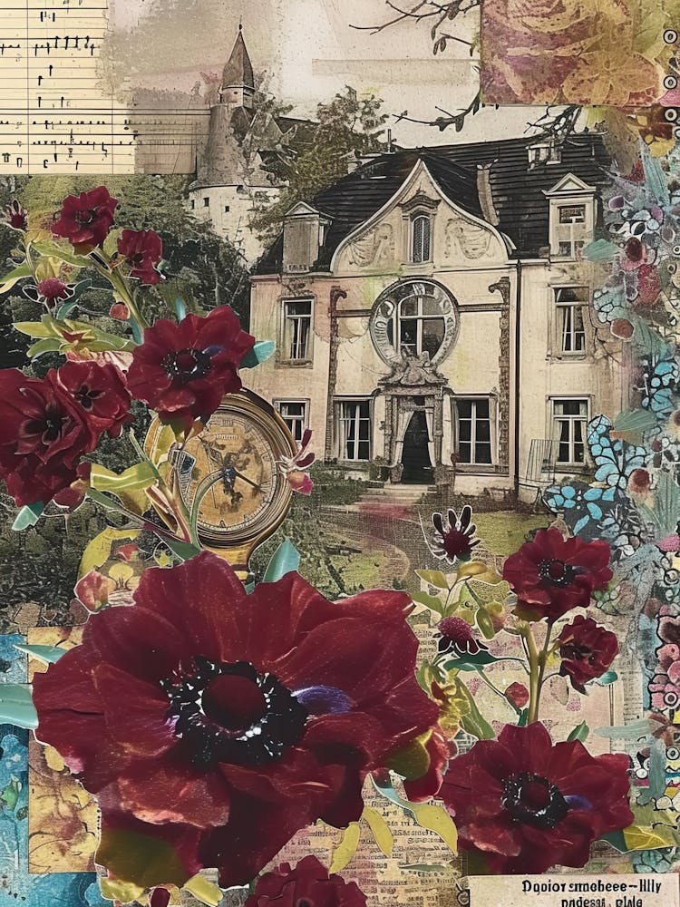 Burgundy Flowers Scrapbook Collage Cottage 2