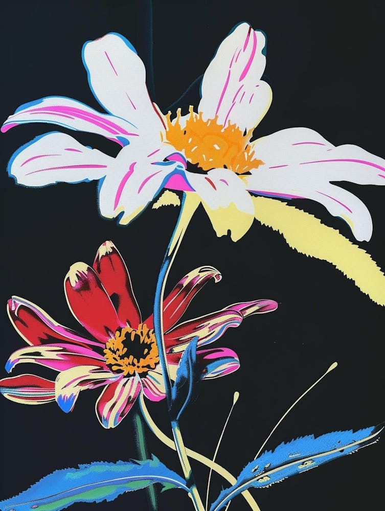 Neon Flowers On Black Daisy 3