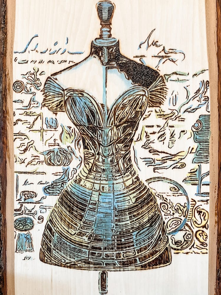 Mannequin de couture en bleu et vert