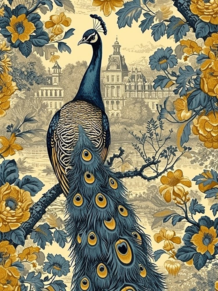 Mustard & Blue Peacock With A Palace Floral