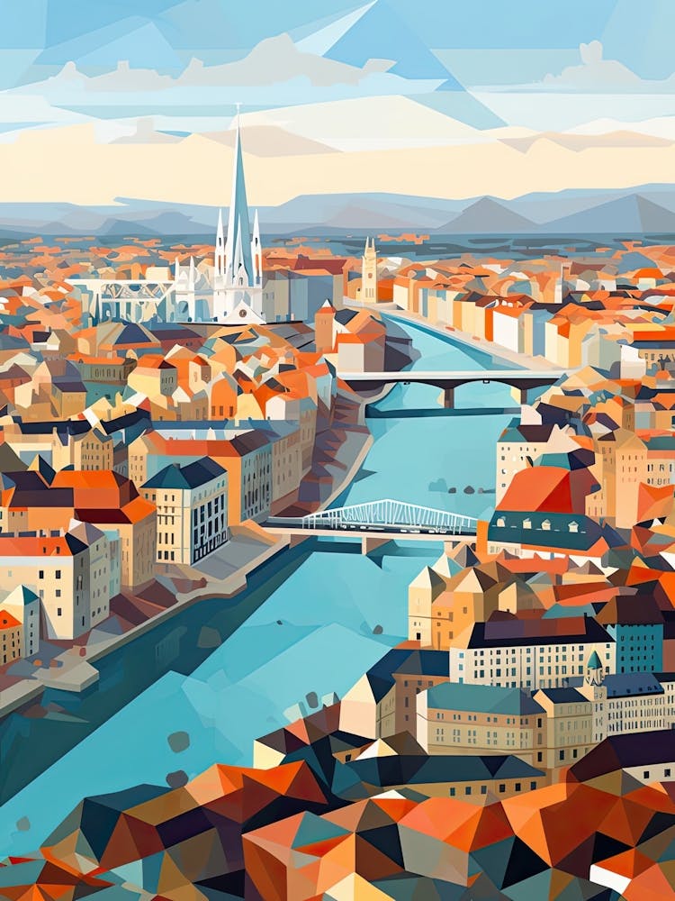 Lyon, France, Geometric Illustration 1
