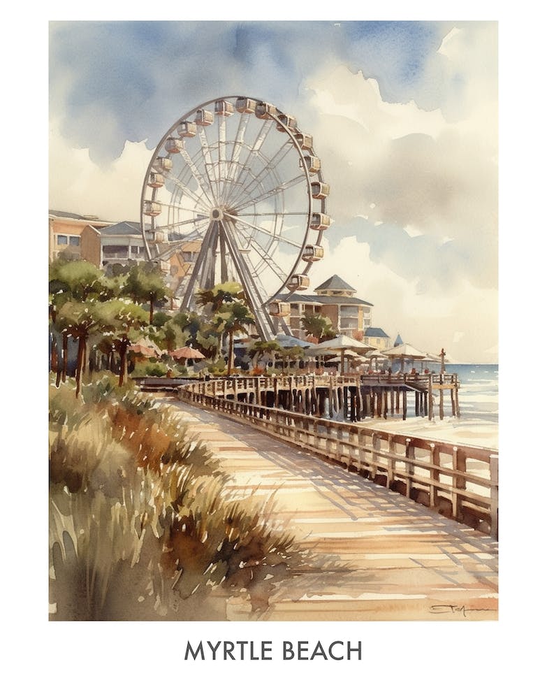 Myrtle Beach Watercolor 3travel Poster