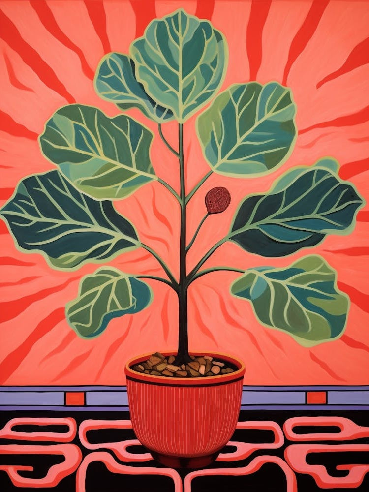 Pink And Red Plant Illustration Fiddle Leaf Fig 1