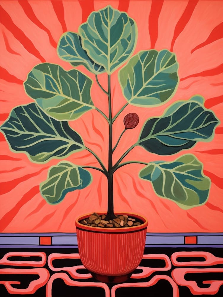 Pink And Red Plant Illustration Fiddle Leaf Fig 1