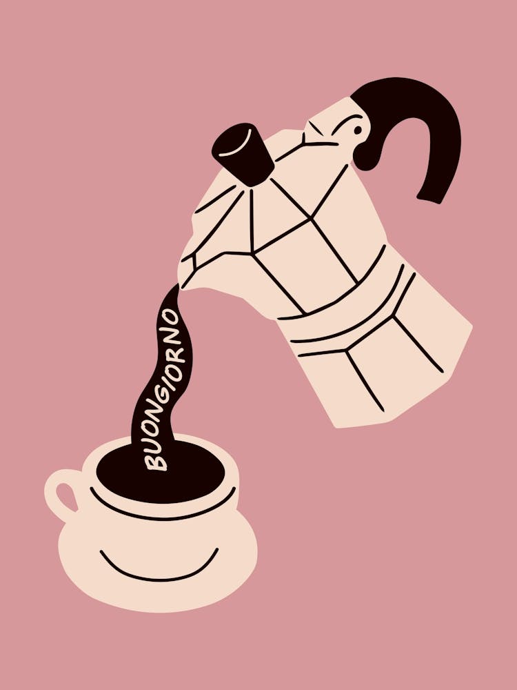 Buongiorno Moka Pot Coffee Pink Poster
