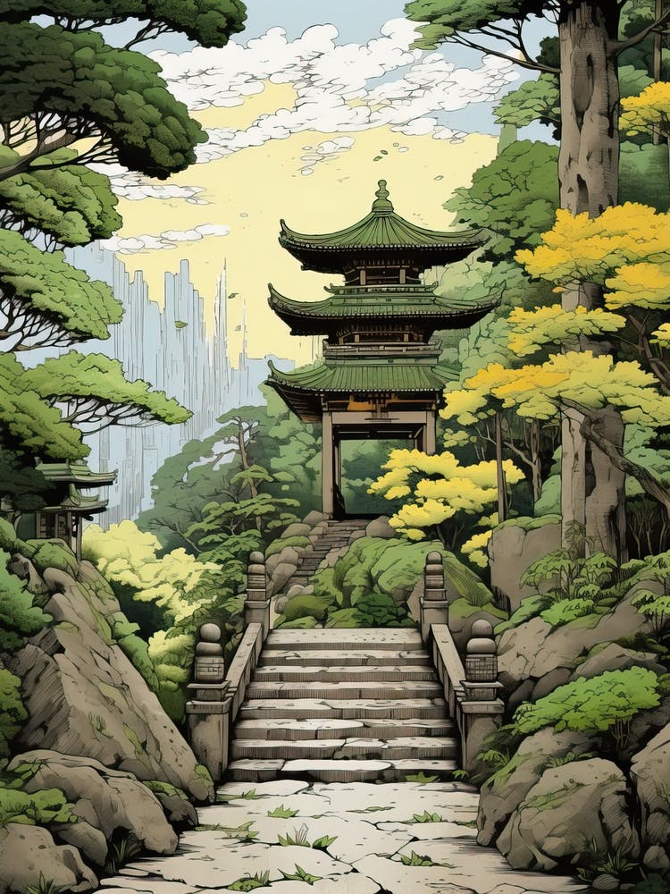 Ise Grand Shrine In Mie, Ukiyo E Drawing 4