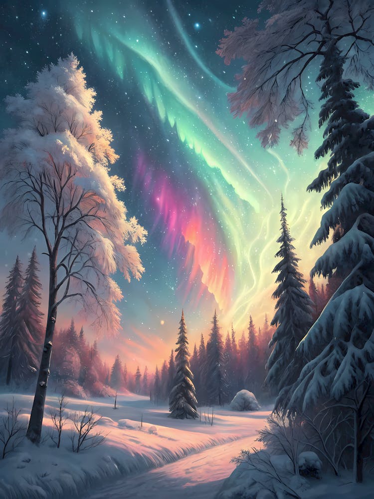 Aurore magique Paysage hivernal Peinture à l'huile