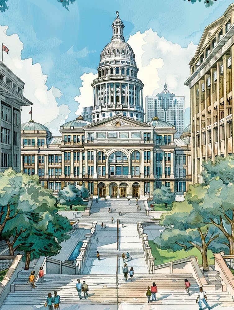 Storybook Illustration The Austin Texas State Capitol Austin Texas 4