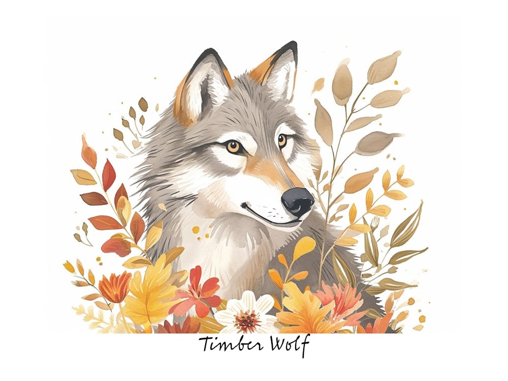Little Floral Timber Wolf Poster