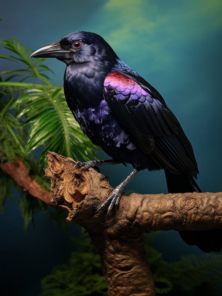 Vivid Canopy: Purple-Throated Fruitcrow Wall Print