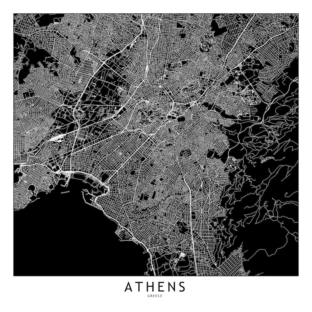 Athens Black And White Map Square