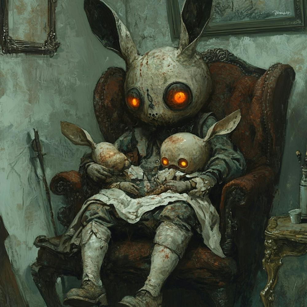 Future Tech Rabbit In A Chair with Baby