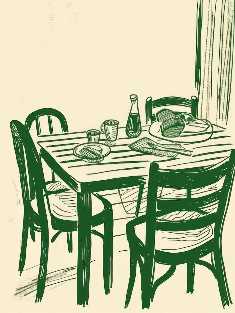 Summertime Dinner Green Line Art Illustration