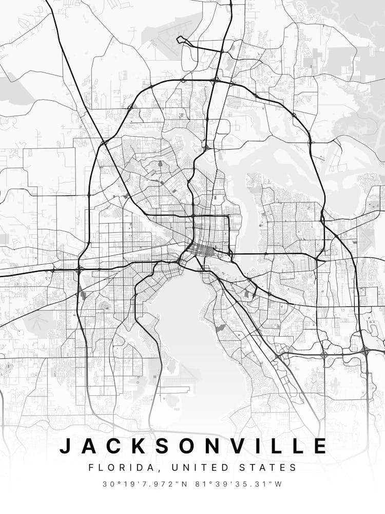 Jacksonville Florida Usa White Map