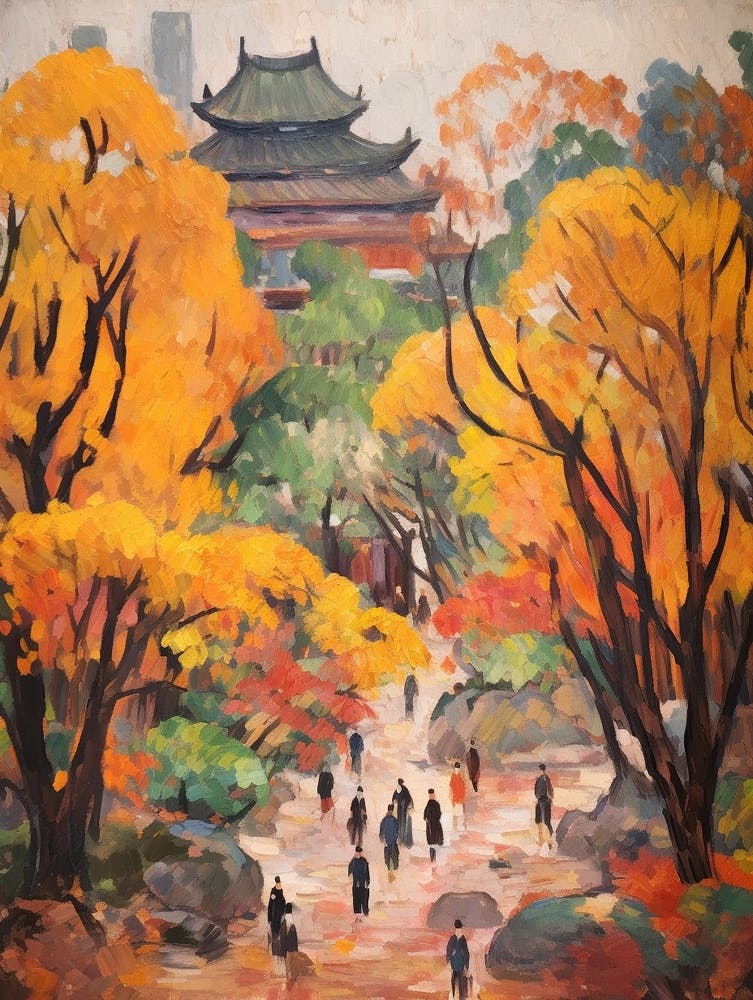 Autumn City Park Painting Jingshan Park Beijing China 1