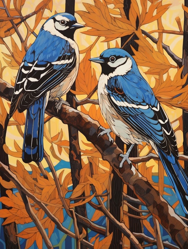 Poster Oiseaux Art Nouveau Geai Bleu 4