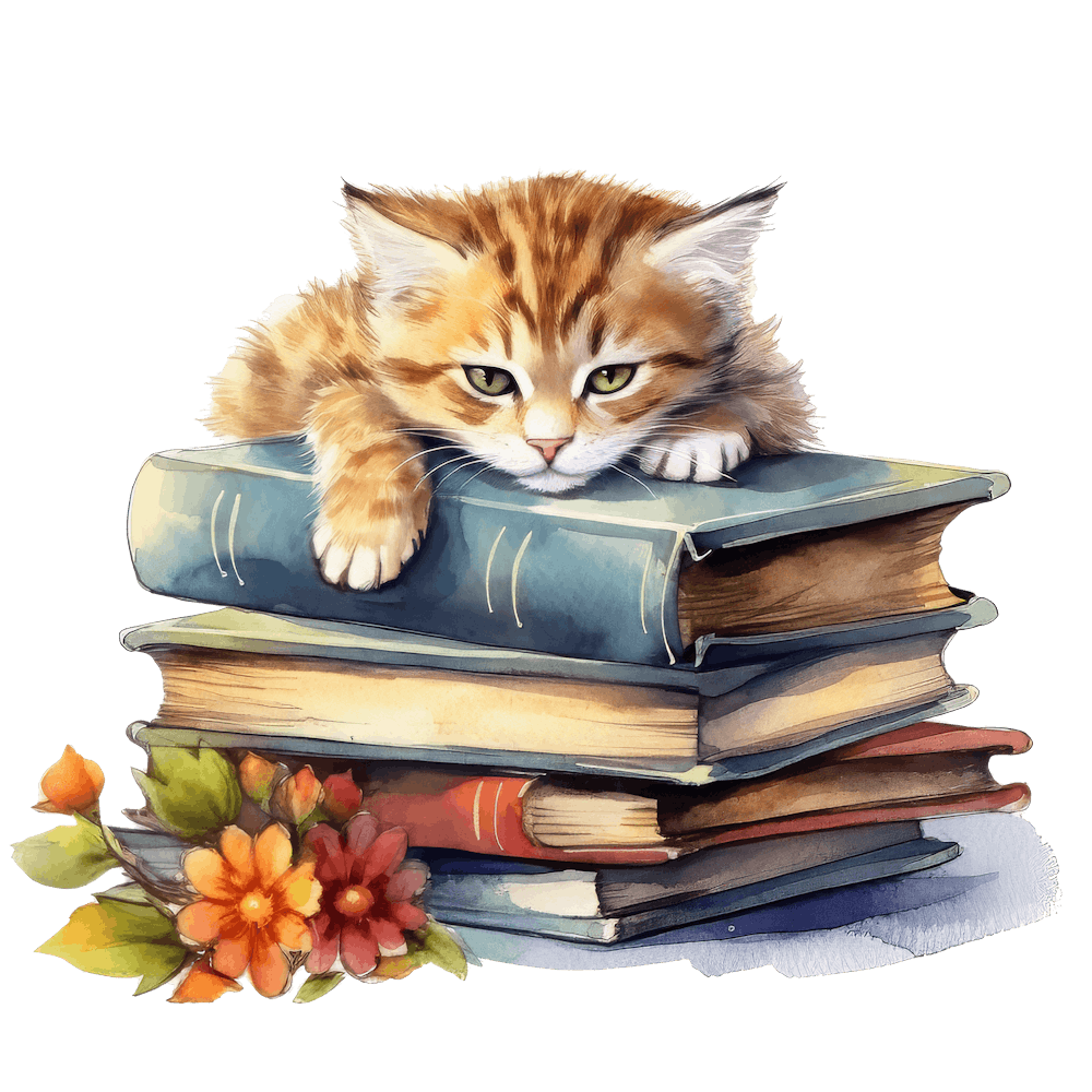 Cat Sleeping On Books 2