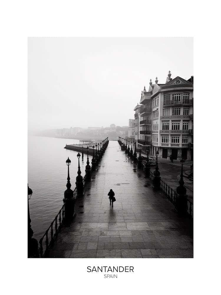 Poster Of Santander, Spain, Black And White Analogue Photography 4