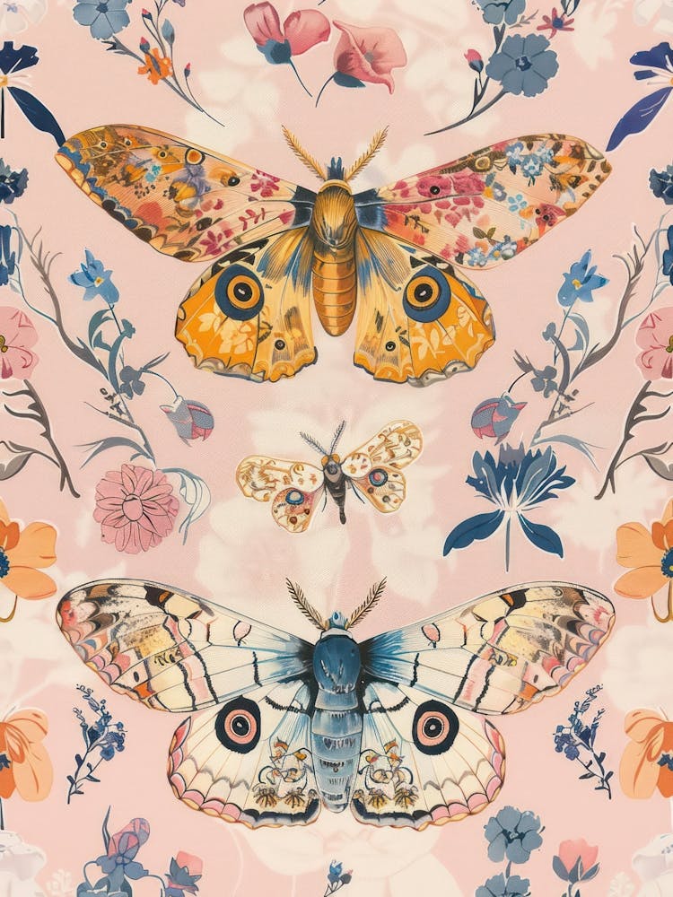Pink Butterflies William Morris Style 2