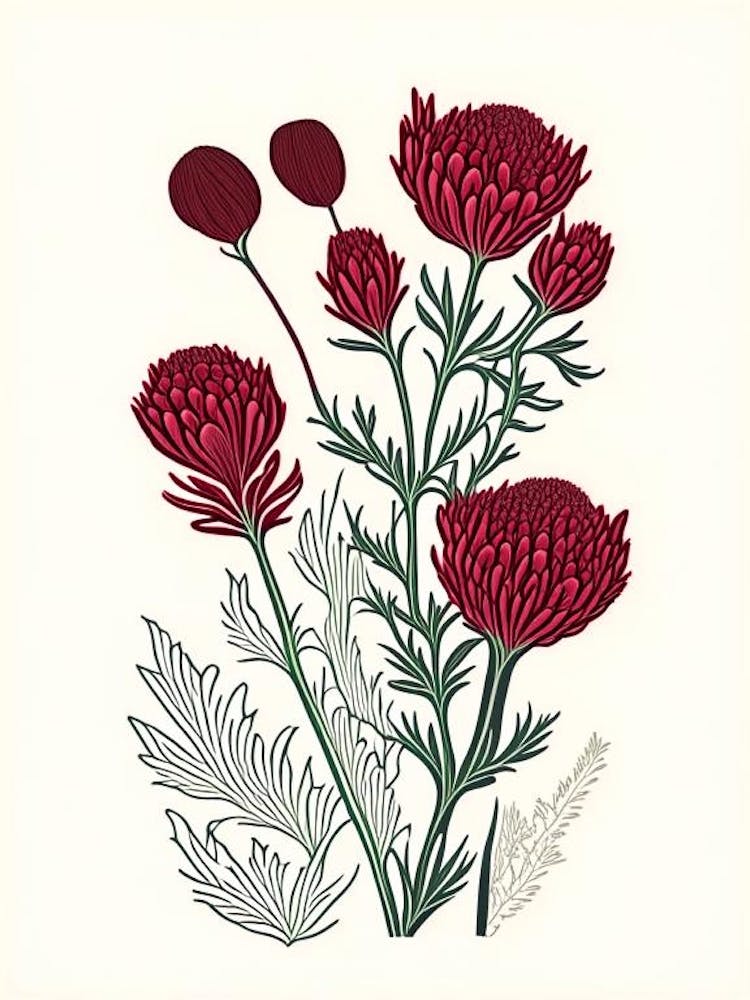 Red Clover Herb William Morris Inspired Line Drawing 1