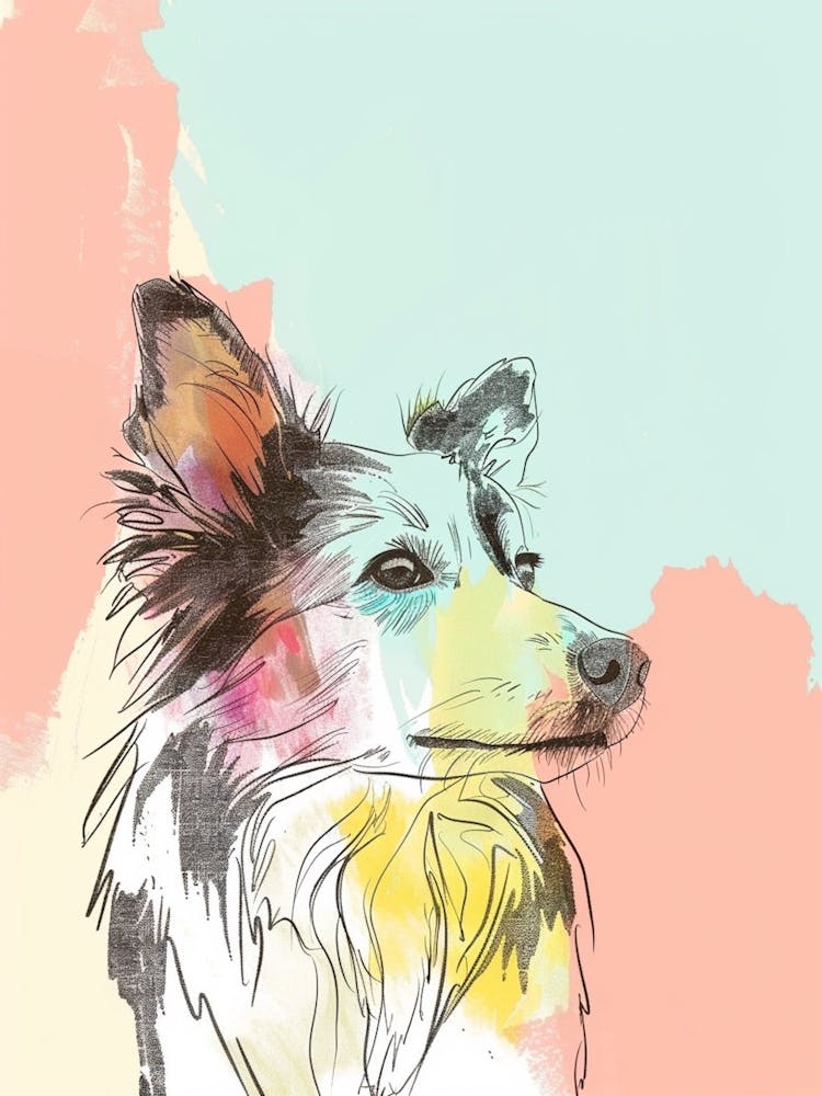 Australian Shepherd Dog Pastel Line Watercolour Illustration  1