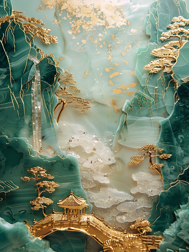 Gold Inlaid Jade Carving Landscape 9