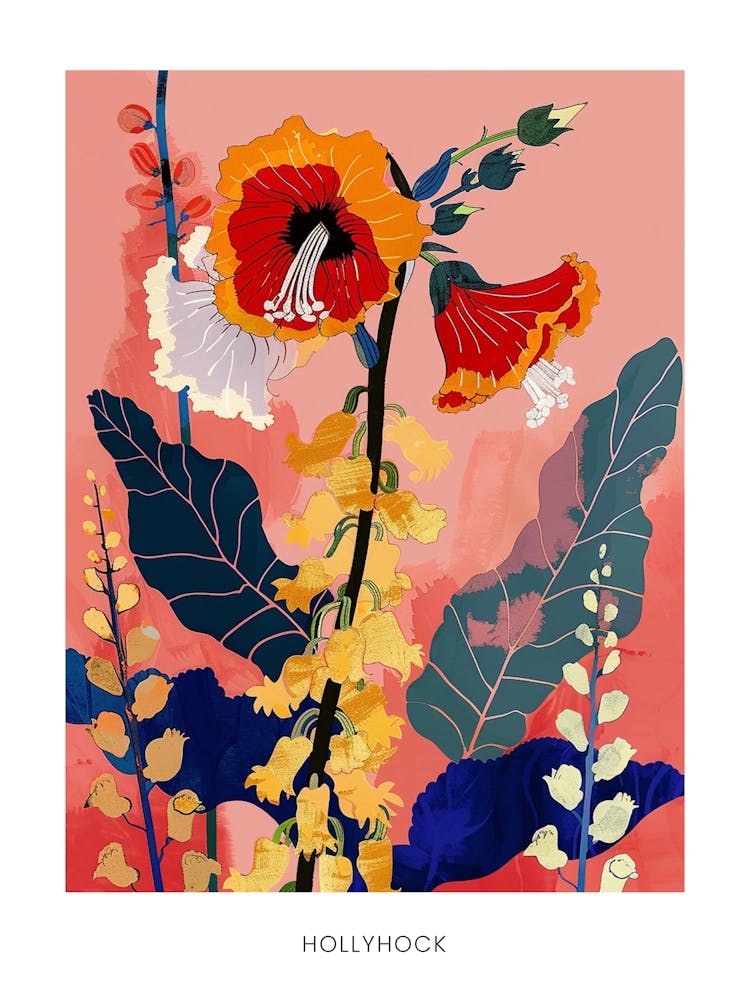 Colourful Flower Illustration Poster Hollyhock 4