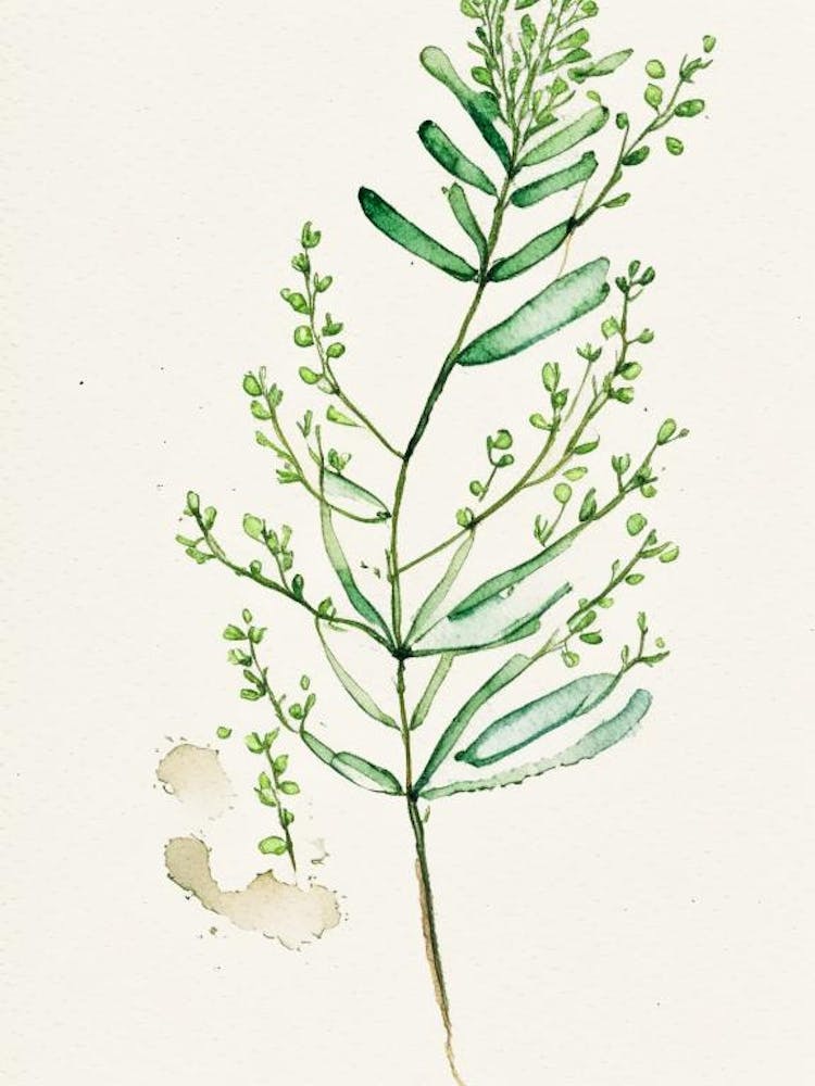 Shepherd's Purse Herb Minimalist Watercolour 2