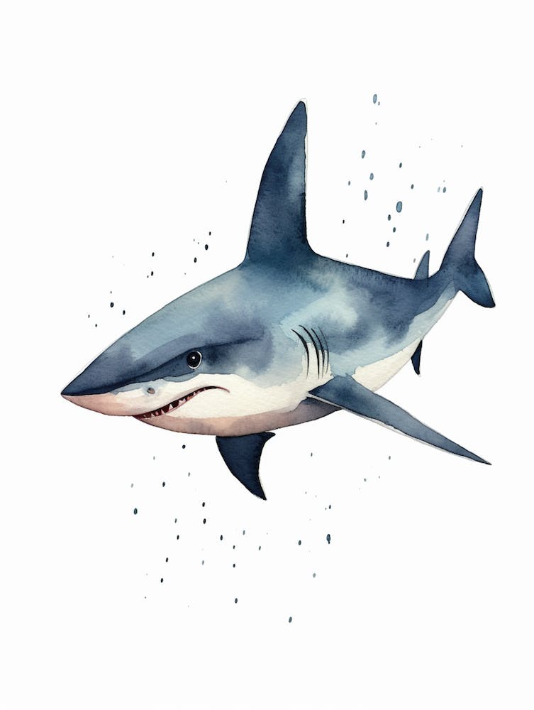 Cartoon Watercolour Silky Shark Kids Nursery 2