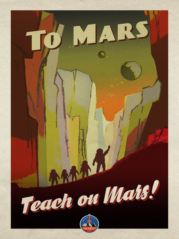 To Mars! — Vintage retro space poster, retrofuturism poster, retro space, propaganda poster 1