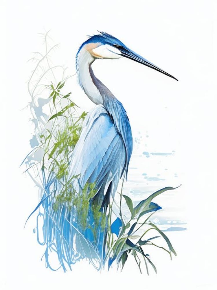 Blue Heron In Garden Impressionistic 5