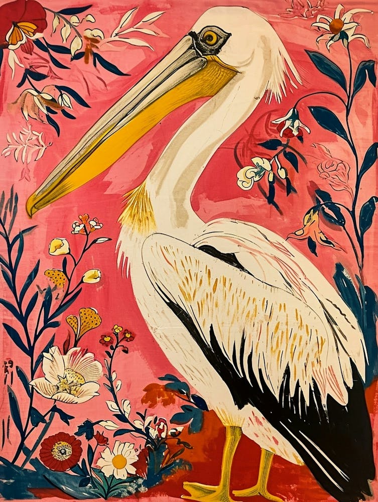 Floral Animal Painting Pelican 3