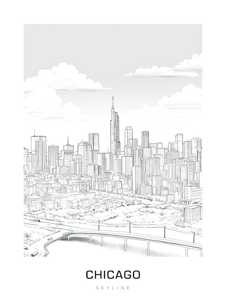 Chicago Skyline 3 B&W Poster
