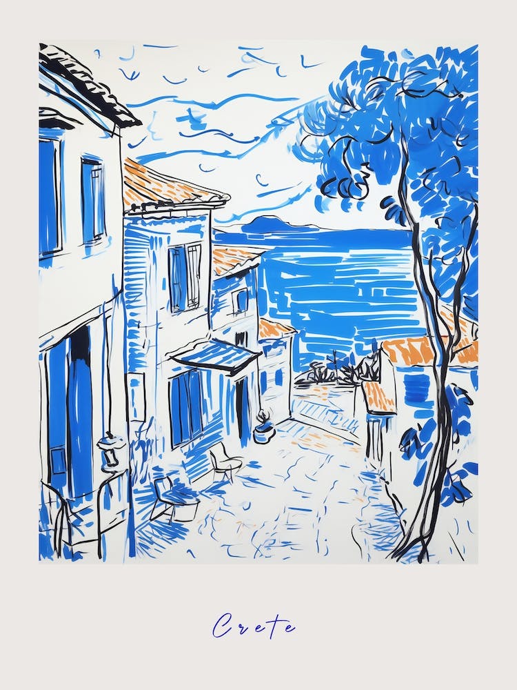 Crete Greece 2 Mediterranean Blue Drawing Poster