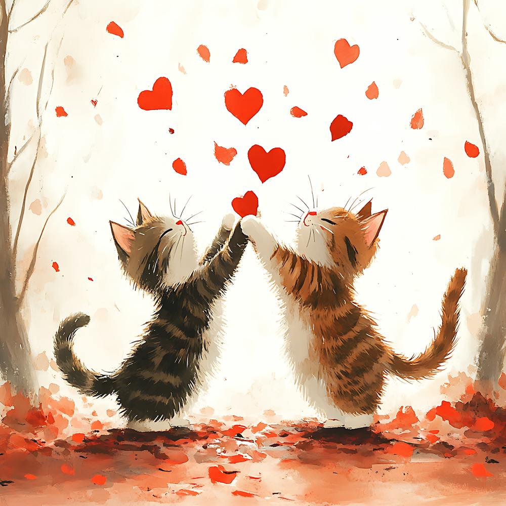 Dancing Cats Under Falling Heart 11