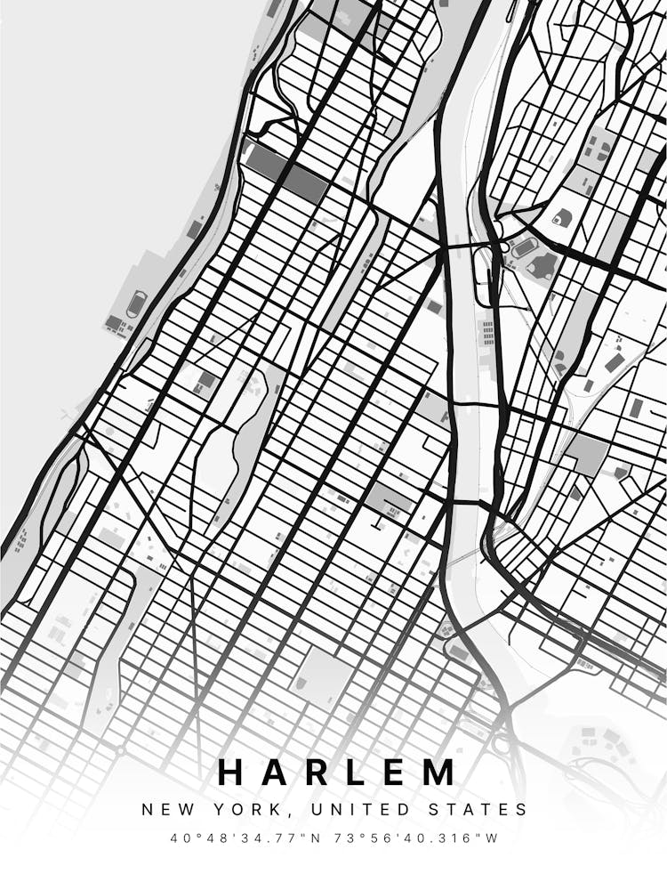 Harlem New York City USA White Map