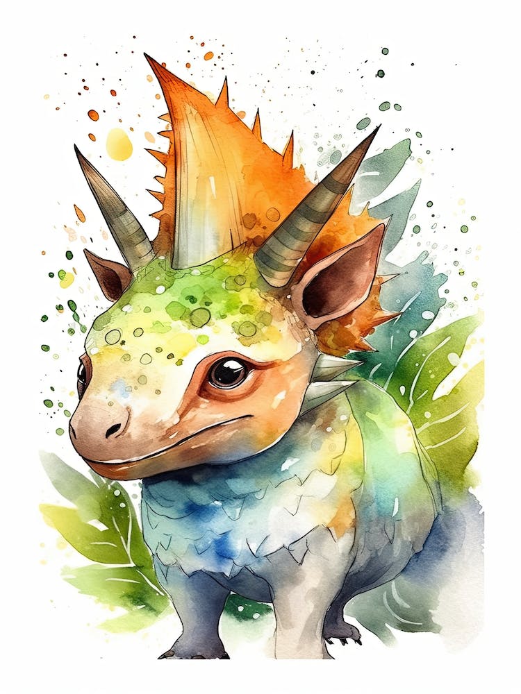 Styracosaurus Cute Dinosaur Watercolour 4
