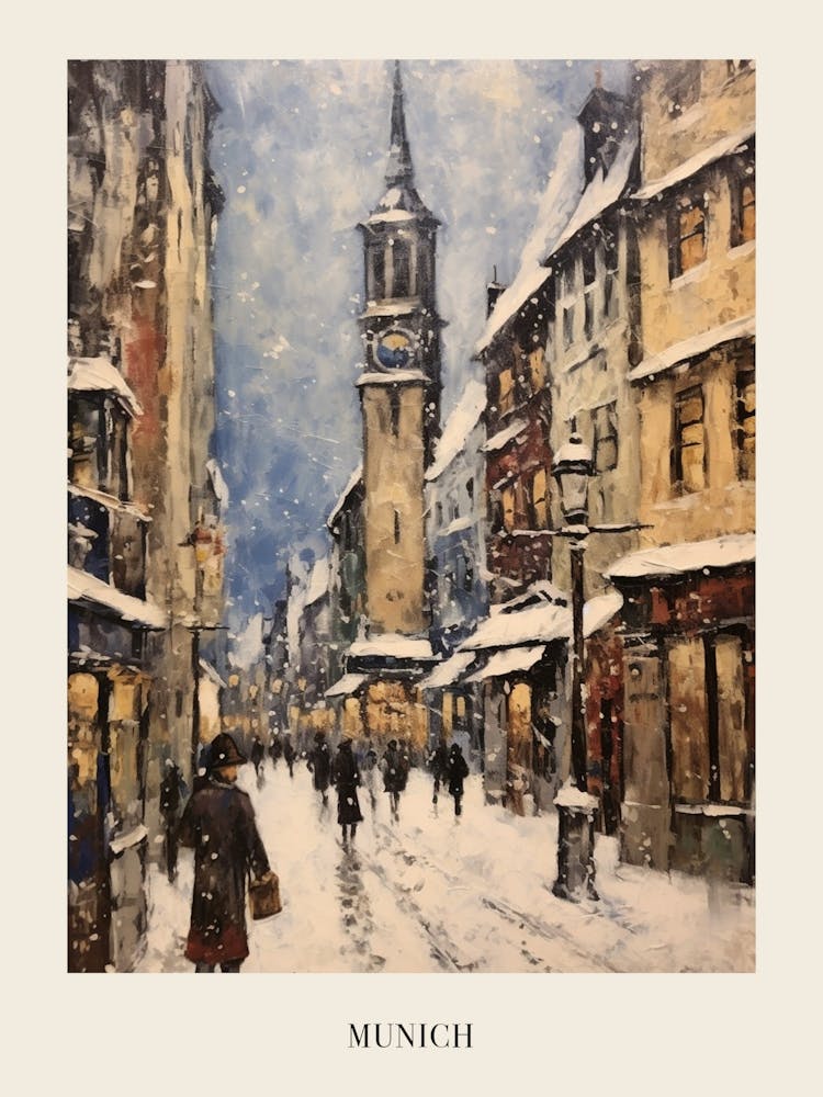 Affiche de Peinture d'Hiver Vintage Munich Allemagne 1