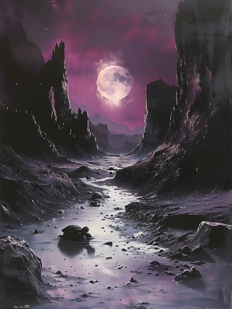 Full Moon In The Valley, Bichromatic, Surrealism, Impressionism