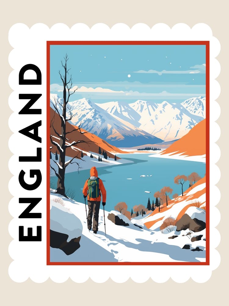 Retro Winter Stamp Poster Lake District United Kingdom 2