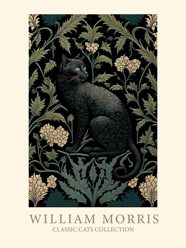 William Morris  Style Black Classic Cat Collection