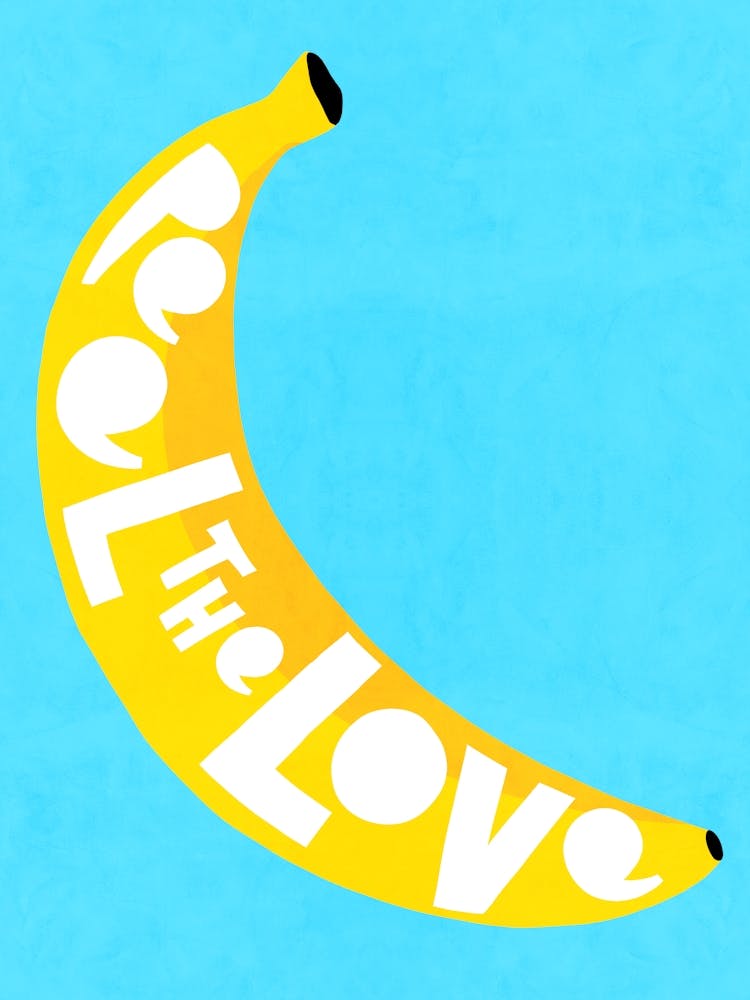 Big Banana Fruit illustration typographic cut-out ‘PEEL THE LOVE’ pun