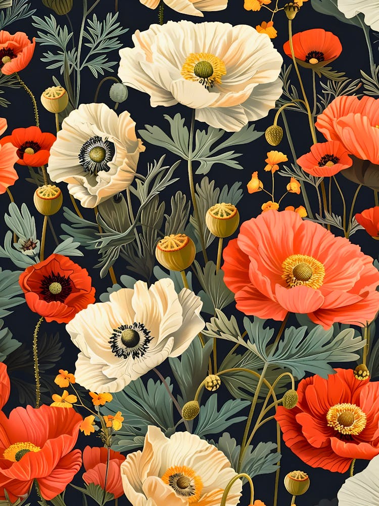 Poppies On A Black Background