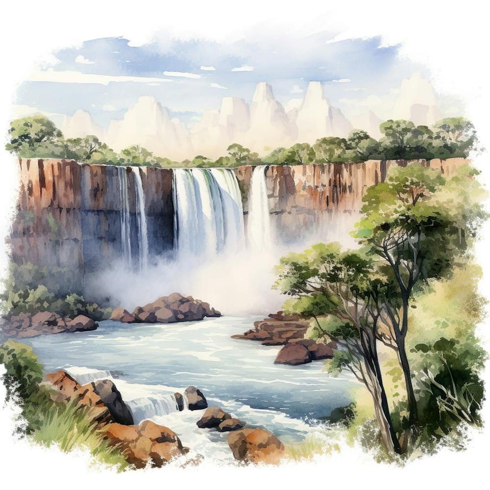 Watercolor Of A Waterfall 4