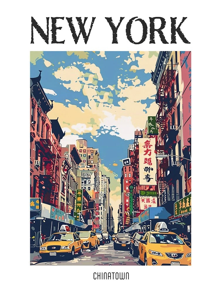 Chinatown New York Colourful Silkscreen Illustration 2 Poster