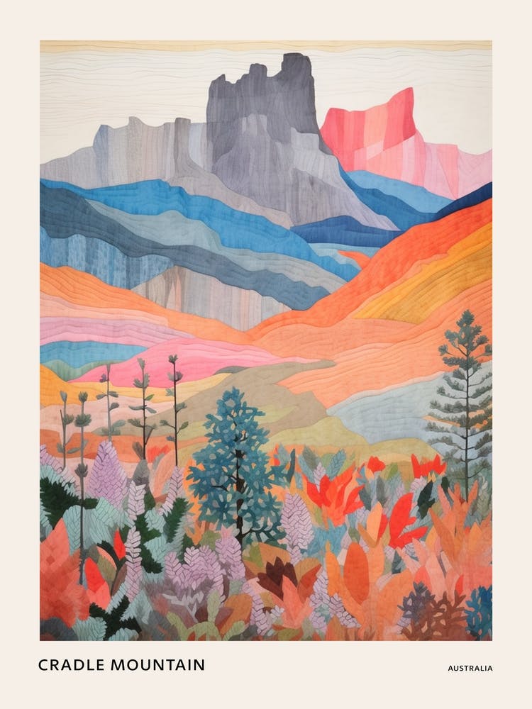 Cradle Mountain Australia 1 Colourful Mountain Illustration Poster