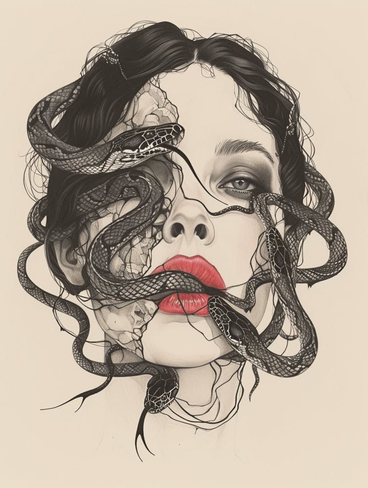 Snakes On A Woman'S Face