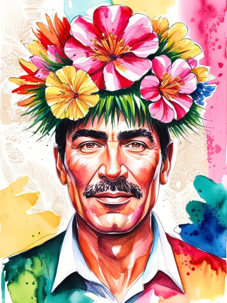 Man With Flowers On His Head 1